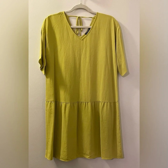 EILEEN FISHER NWOT Petite Drop Waist Tie Back Shirtdress in Yellow - Picture 4 of 9